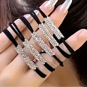 5 pcs Sparkling Rhinestone Double-Layer Hair Ties, Durable Elastic Bands